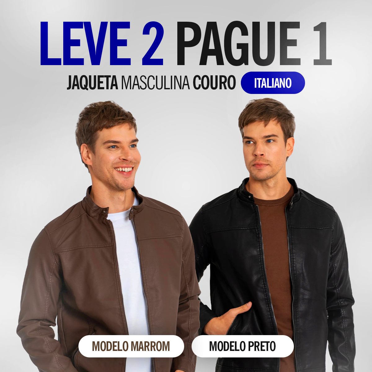 LEVE 2 PAGUE 1 - Jaqueta Masculina de Couro Italiano